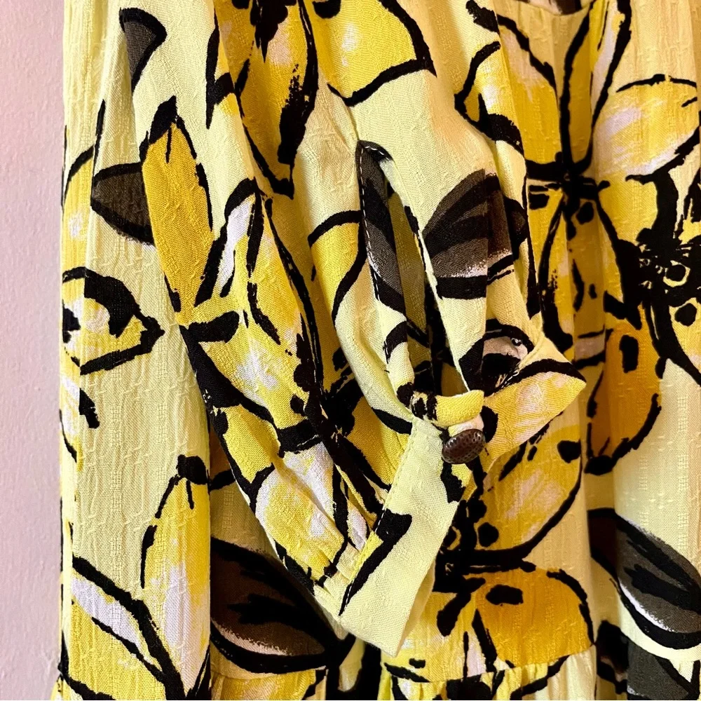 Anthro Maeve Yellow Floral Amber Tiered Tunic Dress, Size M - Picture 9 of 16